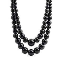Obraz premium A double strand necklace made of large, shiny black beads, isolated on transparent background