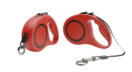 Red Retractable Dog Leash with Black Accents.