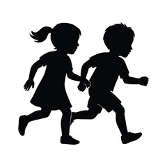 Two Children Running Hand in Hand A Joyful Silhouette of Childhood