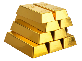 Stack of Shiny Gold Bars, Side View, Isolated PNG