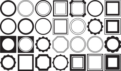 Collection of Geometric Frames and Borders in Black for Graphic and Decorative Purposes