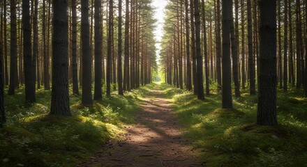 Naklejka premium Sunlight path through forest