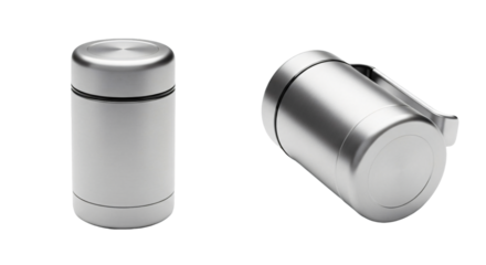 Sleek Silver Stainless Steel Insulated Mug with Handle.