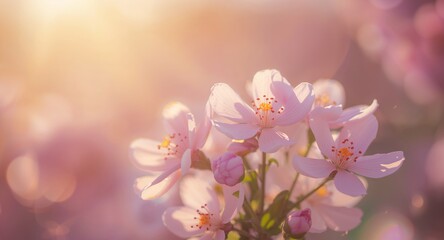 Fototapeta premium Delicate Petals Bathed in Light, Soft Pink Hues and Ethereal Glow, Gentle Spring.