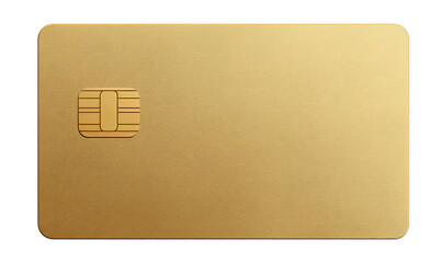 Elegant matte gold credit card design with clean layout and chip slot, isolated on transparent background.
