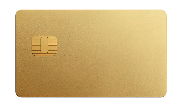 Elegant matte gold credit card design with clean layout and chip slot, isolated on transparent background.
