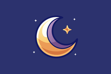 crescent moon icon with subtle glowing stars night design  