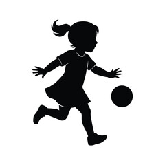 Silhouette of Girl Kicking Ball with Ponytail Having Fun Playing