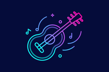 Acoustic guitar outline with light music notes in glowing style