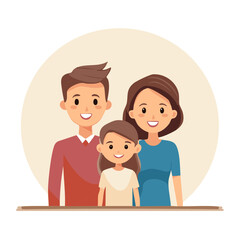 Illustration of Smiling Family Group Portrait Featuring Father, Mother and Daughter