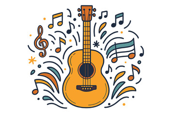 A vibrant assortment of musical instruments in a collage style, suitable for various genres such as rock, jazz, and electronic music