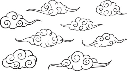 Elegant Asian Cloud Motif Collection Outline Style for Graphic Projects and Decorative Elements Vector