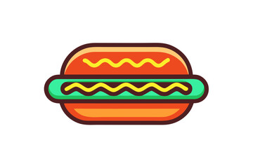 Hotdog inside bun glowing minimal sauce line snack food icon