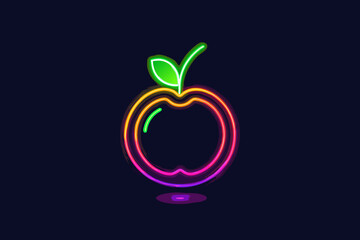 neon minimal line glow icon of apple fruit glowing design
