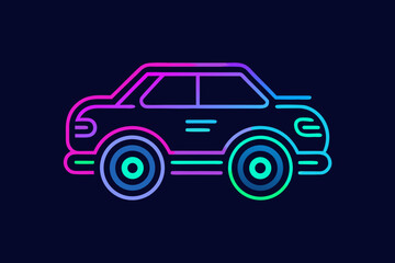 futuristic glowing car symbol with neon line style