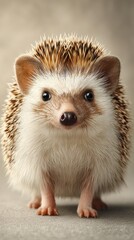 Cute hedgehog standing on a neutral background looking curiously at the camera