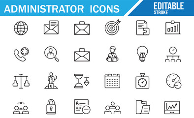 Set of Administrator Icons for Business Planning, Tasks, and Management