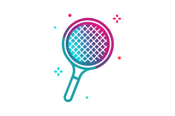 tennis racket and ball glowing neon minimal line icon