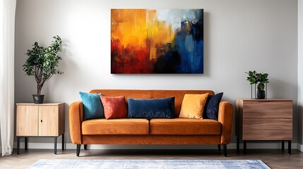 Beautiful Apartment, Sofa, Chair, Dining Table wall Mockup Interior design of modern living room