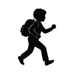 Silhouette of a Boy Running to School with a Backpack