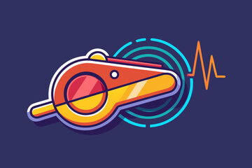 Sports whistle glowing icon with sound wave accent line