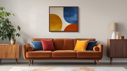 Beautiful Apartment, Sofa, Chair, Dining Table wall Mockup Interior design of modern living room