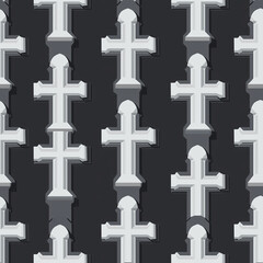 Halloween themed seamless pattern featuring white crosses digital art dark background graphic design repeating motif