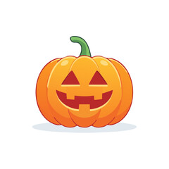 Fototapeta premium Vibrant Orange Jack O Lantern with Green Stem and Friendly Smiling Carved Face for Halloween Holiday