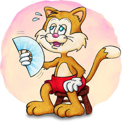 little kitten sweaty with fan