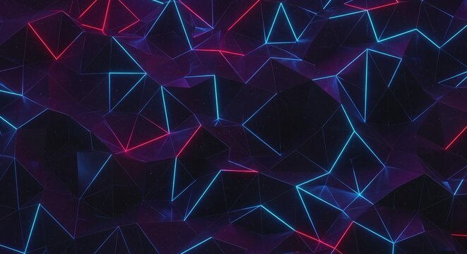Abstract digital art with a dark background, featuring interconnected glowing lines and geometric shapes.