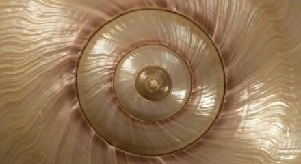 Fototapeta premium A detailed macro photograph of the pearlescent spiral at the center of a seashell, showcasing its natural pattern and iridescent texture.