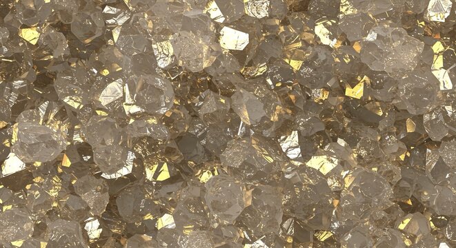 Close-up of a mineral with golden and translucent flakes, showing its texture and composition. - Powered by Adobe