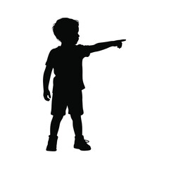 Silhouette of a Young Boy Pointing Straight Ahead with Determination and Curiosity