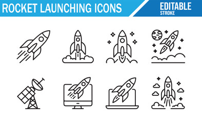 Editable Rocket Launching Icons for Space and Technology Projects