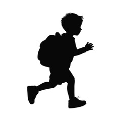 Silhouette of a Boy Running with Backpack Full of Books