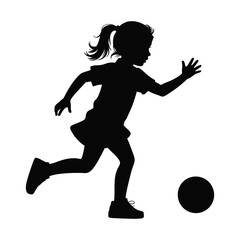 Silhouette of a Young Girl Playing Soccer with Enthusiasm and Determination