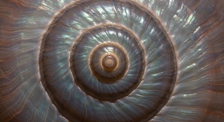 Close-up view of a spiral-shaped object with intricate details and textures, resembling a nautilus shell.