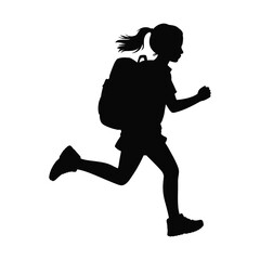 Silhouette of Girl Running with Backpack School Commute