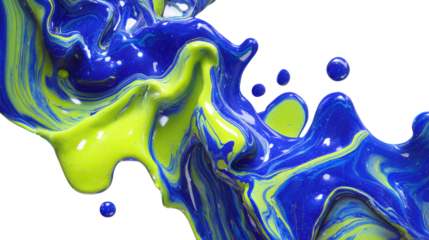 Dynamic Splash of Blue and Yellow Paint on a Transparent Backdrop for Creative Design Projects
