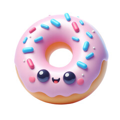 Cute 3D Cartoon Donut isolated on white background