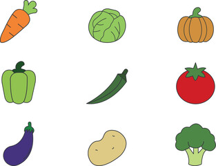 Colorful Flat Icons of Fresh Vegetables