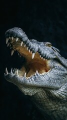 Fototapeta premium Fierce Crocodile with Open Mouth Displaying Sharp Teeth and Reptile Features