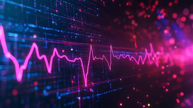 Pink heartbeat line pulsating on digital background with binary code