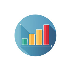 Business growth bar chart illustration with increasing bars and long shadows, displayed in a circle