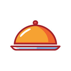 Fototapeta premium Illustration of a covered dish with a bright orange dome and red trim, ready to serve