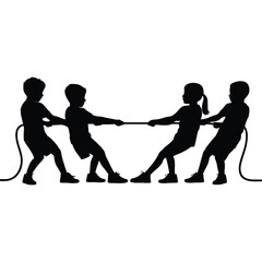 Silhouette of Children Playing Tug of War A Timeless Childhood Game