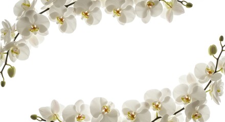 Obraz premium Elegant White Orchid Border - Delicate Floral Frame on White Background.