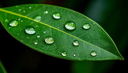 Water droplets on a lush green leaf