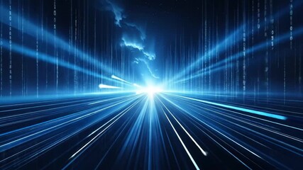 Abstract digital tunnel with binary code and light trails for technological future - Powered by Adobe