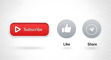 YouTube Subscribe Like Share Buttons Social Media Icons.